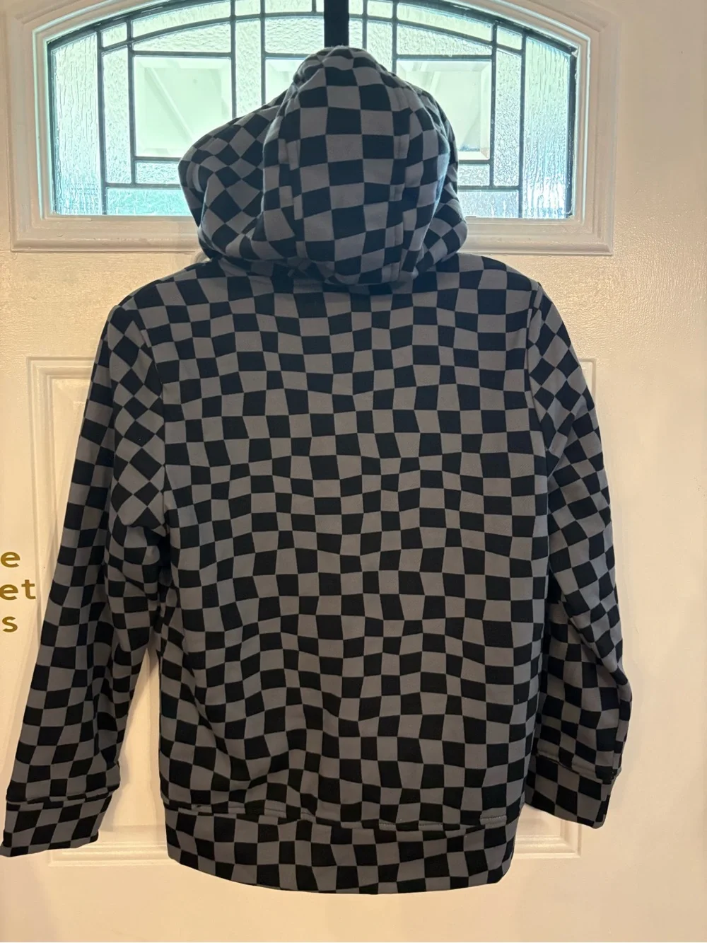 Black and Gray Checkerboard Zip Hoodie, aligned with fleece NWT BOYS L